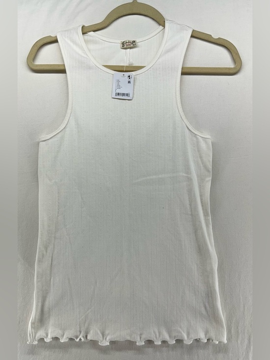 Free People Intimately Tops - Free People Intimately Cream Ribbed Racerback Crew Neck Lettuce Hem Tank Top L‎